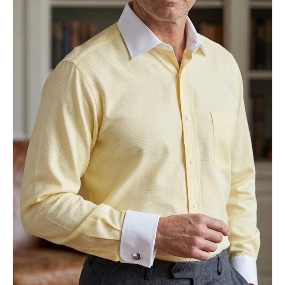 Vintage Skip Gambert Mens Dress Shirt Fits 2XL Made in USA Yellow Banker